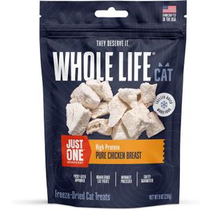 Whole Life Cat Just One Chicken Freeze Dried Cat Treats - Human Grade High Protein Food, Healthy Training Snacks, Freeze Dried Chicken Food Toppers, USA Made Natural Treats - 9 oz (Pack of 1)