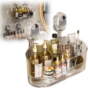 No-Drill Bathroom Suction Storage Box,Large Capacity & Strong Load-Bearing,Removable Shower Basket,Glacier Pattern Suction Cup Shower Caddy Hanging Shower Shelf Organizer (gold 1pcs)