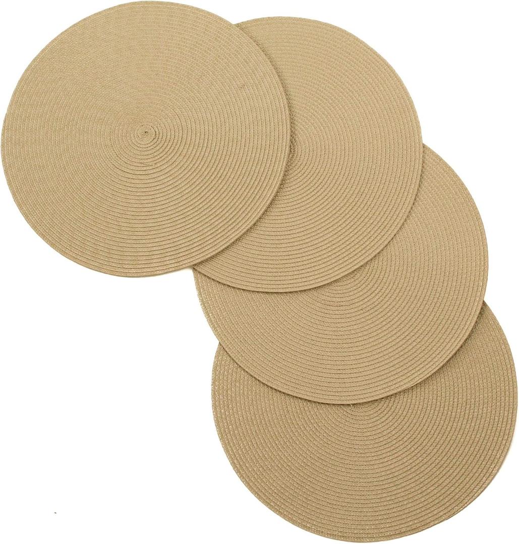 Vienna Woven Spiral Table Placemats 15 Inches Round Set of 4 Non-Slip Dining & Kitchen Table Mats Beige