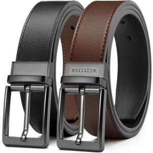 CHAOREN Mens Belt 1 Piece  Leather Reversible Belt Men for Dress Pants - Single Belt, 2 Colors (36"-38"waist Adjustable, Black/Dark Brown)