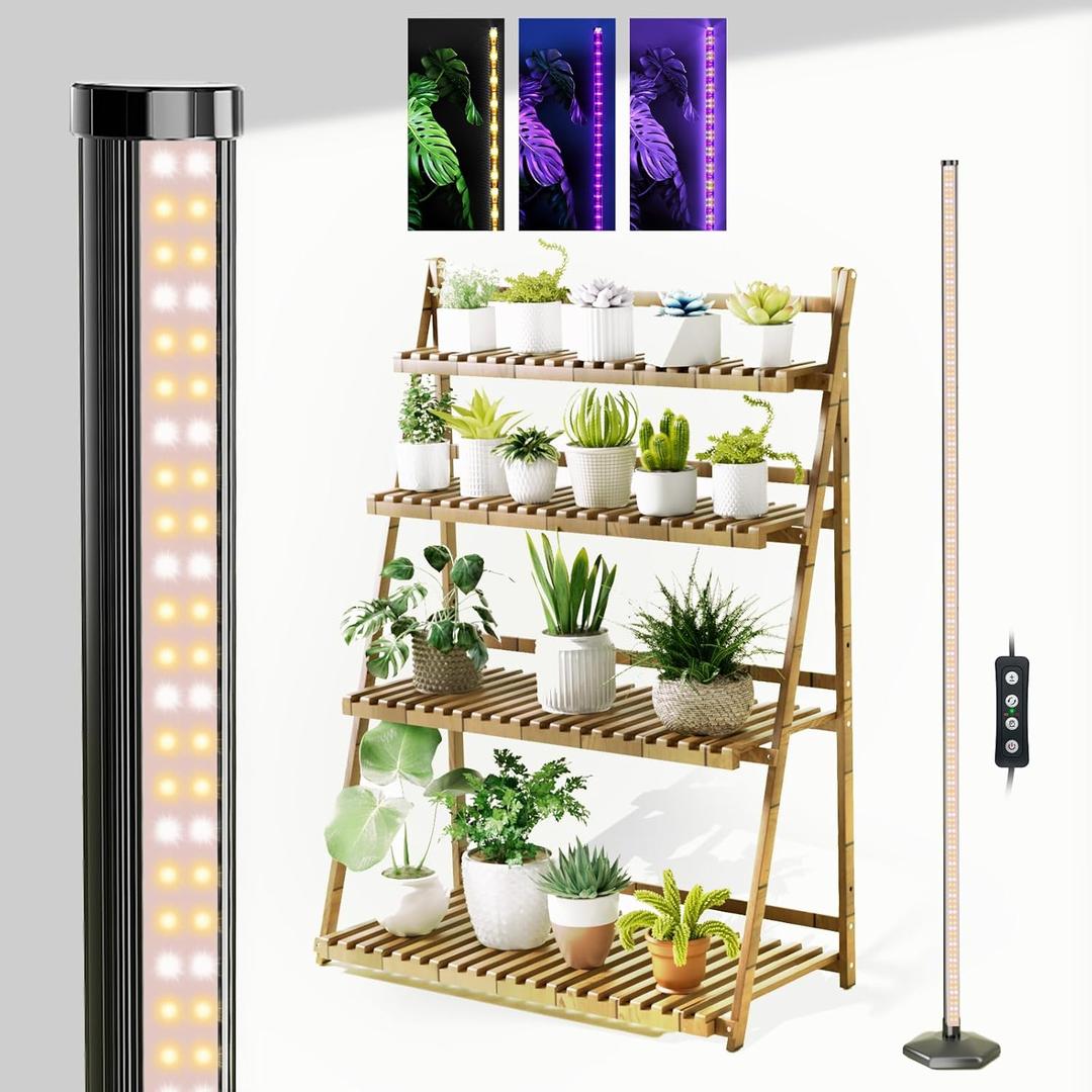Grow Lights for Indoor Plants with Timer, 192 LEDs 42W Vertical Full Spectrum Grow Light 65 Inch Standing Grow Lights 3 Light Modes 5-Level Dimmable Wide Coverage