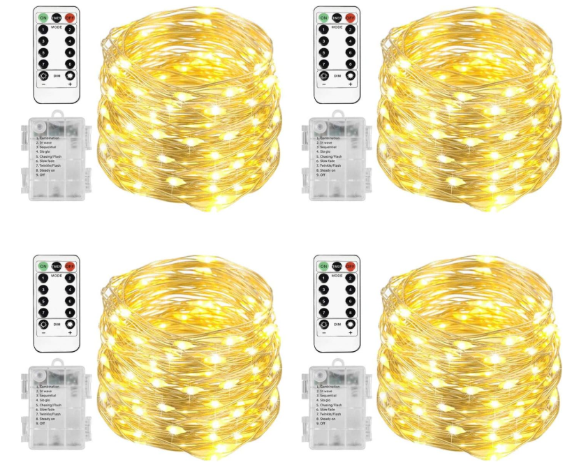 Homemory 4 Pack 20 Ft 60 LED Fairy Lights Battery Operated Christmas Lights with Remote Waterproof 8 Modes Firefly Twinkle String Lights for Party Bedroom Wedding Halloween Decorations