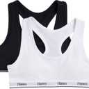 Hanes Girls' Cotton Racerback Sports Bra 2-Pack, Black/White, Medium