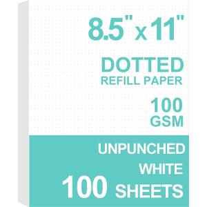 Getvow A4 Unpunched Refill Paper, Loose Leaf Filler Paper for Ring BinderDisc Notebook Planner Inserts, 100gsm Dot Grid White Paper, 100Sheets200Pages, 8.5 x 11