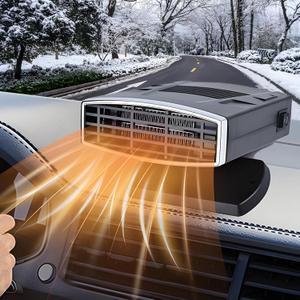 Portable Car Heater & Defroster,12V Car Heater that Plugs into Cigarette Lighter,200W Fast Heating Car Defroster Defogger,360 Rotatable Car Heaters for Vehicle,Car,RV,SUV(Black&Silver)
