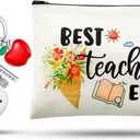 Fumete Teacher Appreciation Gifts Christmas Makeup bag with Initial Letters Keychain Best Teacher Ever Graduation Thank You Gift