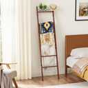 BAMBANG 6-Tier Blanket Ladder for Living Room, Blanket Quilt Ladder Rack Rustic Decorative Towel Holder, Wall Leaning Blanket Ladder Shelf Storage Farmhouse Decor for Bedroom Bathroom, Brown