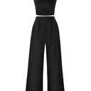 KIRUNDO Owo Piece Sets For Women Dressy 2026 Summer Cap Sleeve Wide Leg Pants Spring M Black