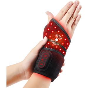 Cordless Wrist Hand Heating Pad Massage for Pain Relief, Rechargeable Heated Wrist Brace for Carpal Tunnel, Red Light Therapy Heated Wrist Massager Wrap for Arthritis, Black