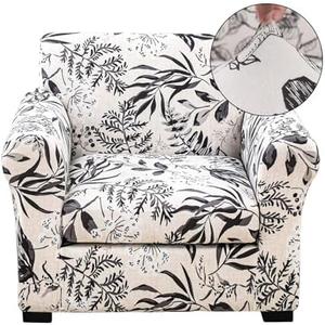 FUANGUI 2 Piece Chair Covers Stretch Arm Covers Chair Couch Covers, Armchair Slipcover with Separate Chair Cushion Cover Floral, Washable Furniture Protector for Living Room (Armchair, Ink Leaf)