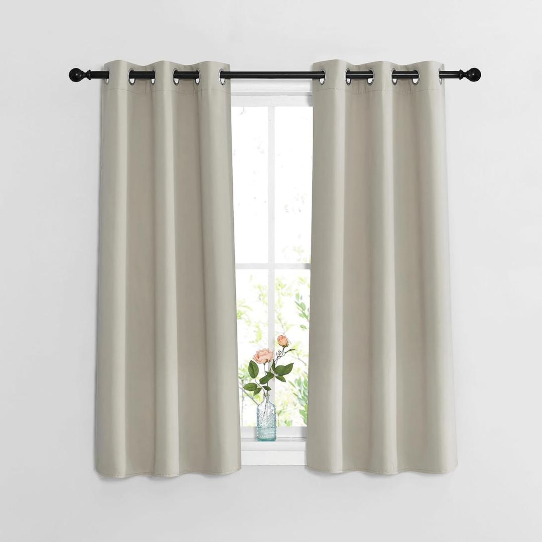 NICETOWN Blackout Natural Curtains for Bedroom - Window Treatment Thermal Insulated Grommet Solid Drapes Thermal Curtains Sound Reducing for Basement/Kitchen, 2 Panels, W37 x L54