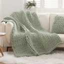 WESHIONGOO Chunky Knit Blanket Throw 51"63" Knitted Throw Blankets for Couch Bed Fluffy Soft Blanket with Jumbo Chenille Yarn Thick 100% Handmade (Sage Green)
