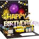 Ribbli Birthday Cards, Fireworks with Light and Music, Musical Pop Up Birthday Card for Men Women, 7.1 x 7.1 Inches with Envelope