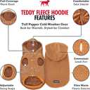 Tuff Pupper Fleece Dog Hoodie Sweater | Teddy Sherpa Outer & Soft Polar Fleece Lining | Adjustable Fit Winter Coat with Hood, Leash Hole, Ribbed Cuffs (Brown, XL)
