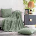 Homiest Cable Knit Throw Blanket and Pillow Set, Sage Green Set of 3, Knitted Throw (50"x60") & 2 Pillow Covers (18"x18"), Soft & Cozy Decorative for Couch Bed Sofa