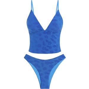 ZAFUL Women's Spaghetti Strap Tankini Swimsuits V Neck Tummy Control Tie Side Thong Bikini Swimsuits 2 Piece Bathing Suits (Large, 1-a-deep Blue)