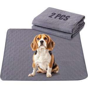24x18 in Washable Pee Pads for Dogs,2 Pack Reusable Puppy Pads,Waterproof Non-Slip Pet Pee Pads ,4 Layer Design Pet Training Pads for Dogs, Cats, Bunny, Grey