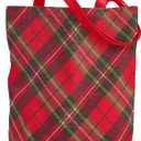 Loveinside Christmas Canvas Tote Bag, Xmas Shopping Bag, Reusable Shoulder Tote Bag, Holiday Gift Bag for Wrap Storage (Buffalo Plaid)