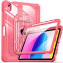 Cantis Case for iPad A16 11 Inch 2025/ iPad 10th Generation 2022 (10.9 inch) with Screen Protector & Pencil Holder, 11th Generation Case with Larger Stable Stand, Clear+Rose Red