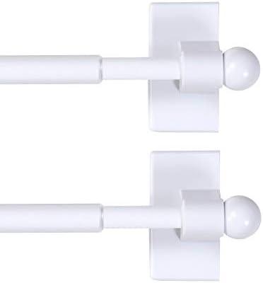 H.VERSAILTEX 2 PACK Magnetic Curtain Rods for Metal Doors Top and Bottom Multi-Use Adjustable Appliances for Iron and Steel Place, Petite Ball Ends, 9 to 16 Inch, 1/ 2 Inch Diameter, White