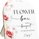 Flower Bar Sign with Stand, Large 8x10 Inch Wooden Floral Display for Wedding Decor, Party Table Centerpiece - Reusable Rustic Decor for Special Events and Celebrat Pack of 2