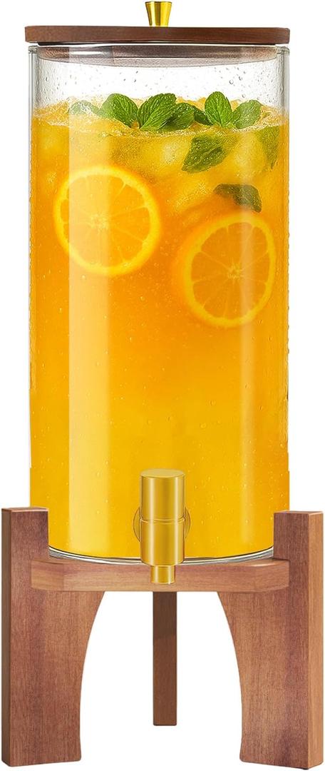 Glass Drink Dispenser,1.5 Gallon Beverage Dispenser with Stand,Lemonade Dispenser with Stainless Steel Faucet,Drink Dispensers for Parties, Bars and Home (Round Stand)