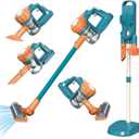 3-In-1 Kids Vacuum That Really Works Working Toddler Vacuum Cleaner with Real Suction, Montessori Pretend Play Cleaning Toy Gift Set for Boys and Girls Ages 3+ (Blue)