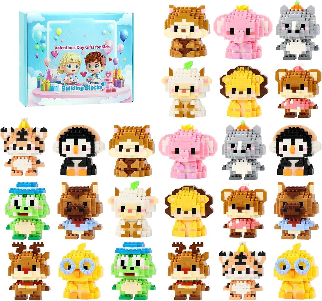 Mini Building Block Sets Animal 24 PackEaster Egg Fillers for Kids, Party Favors for Kids Building Set for Goodie Bag Fillers Classroom Prizes Ages 6+ (Animals)