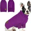 Cyeollo Dog Sweater Pullover Turtleneck for Dogs, Classic Knitwear Fall Winter Cold Weather Dog Clothes Warm Pet Apparel Small Dog Sweaters, Purple, Size L
