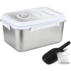 RUIAN 10L Airtight Pet Food Storage Container Stainless Steel with Scoop - Translucent Moisture-Proof Plastic Bin for Dry Food, Cat/Dog Treats, Grains - Seal Locking Lid Keep Fresh (JC366-2)