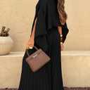 CHICME Women's 3 Piece Pleated Outfits One Shoulder Tops with High Waisted Wide Leg Pants Casual Vacation Outfit (Black, L)