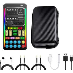Real-Time Voice Changer with Sound Card  8 Voice Effects, Full Accessories Included (Earphone, 2 Adapters), Plug & Play, Compatible with PC, PS5, Xbox, Switch, Android & iOS