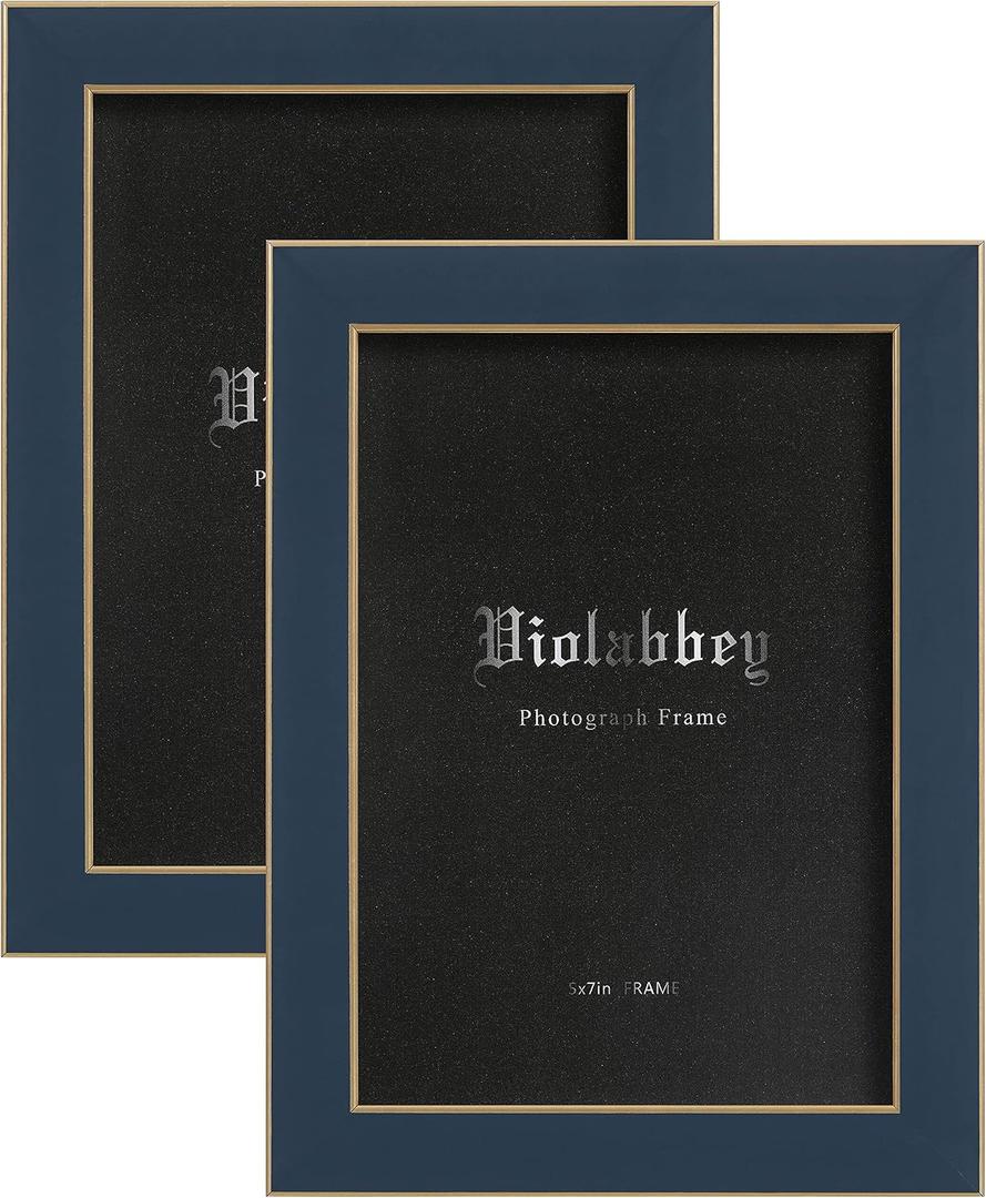 VIOLABBEY 5x7 Picture Frame Navy Blue Set of 2, Colorful 5 x 7 Photo Frame for Wall Mounted or Tabletop Display, Real Glass, Modern Style