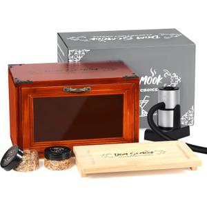 Cocktail Smoker Kit with Smoking Gun & Cocktail Smoker Box - Whiskey Smoker Kit with Wood Chips (Apple & Cherry) - Old Fashioned Bourbon Drink Smoker Kit