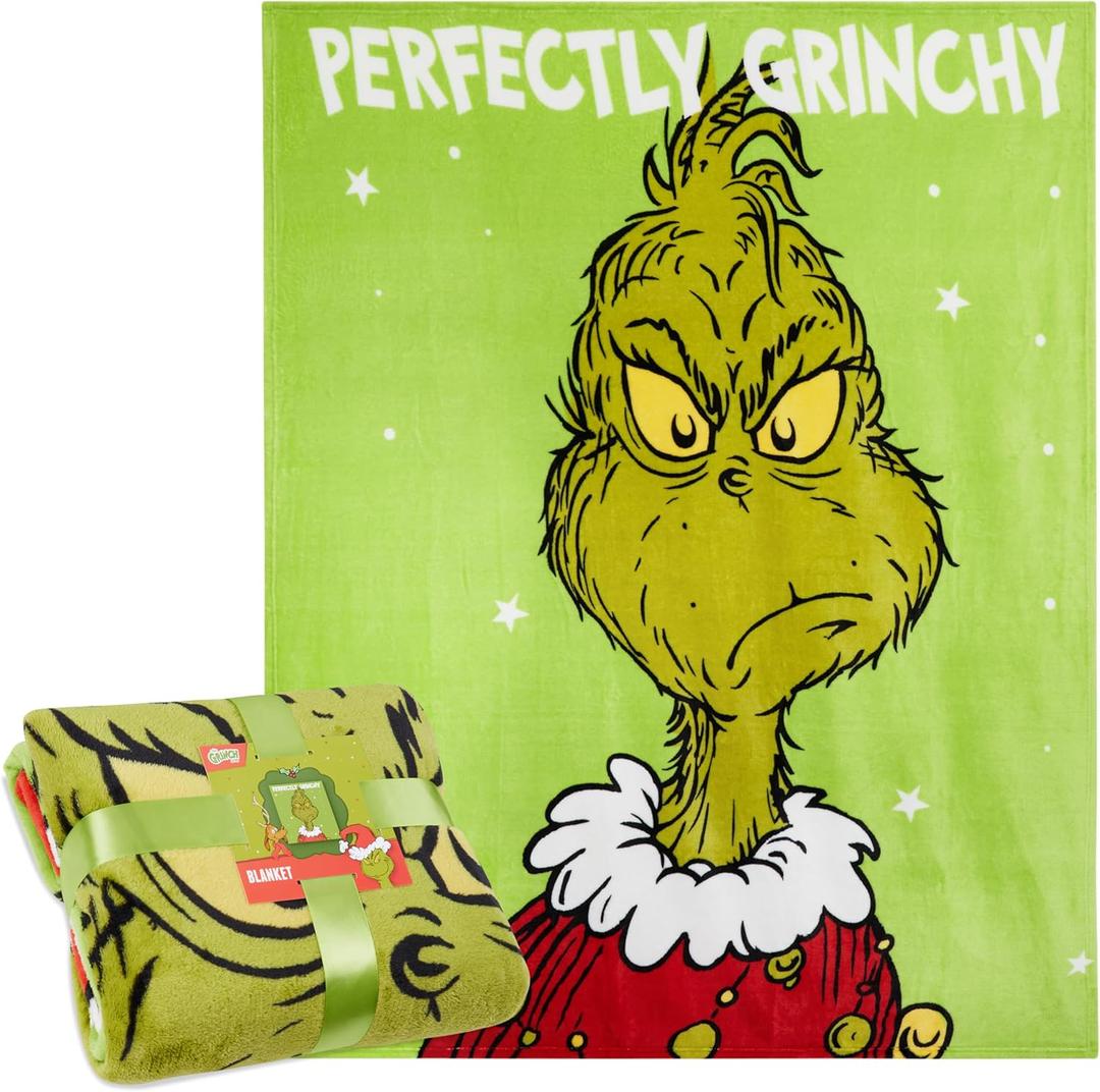 The Grinch Throw Blanket, Soft & Warm Fleece Christmas Blanket, Warm Lightweight & Fluffy Throw, Cozy Bedroom Accessories, Secret Santa Xmas Gifts (Green) (59x51.2inch)