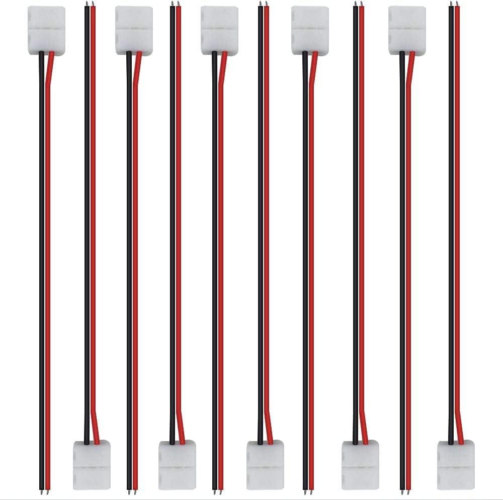 LightingWill 10pcs/Pack Strip Wire Solderless Snap Down 2Conductor LED Strip Connector for 10mm Wide 5050 5630 Single Color Flex LED Strips