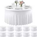 10 Pack White Spandex Round Tablecloths for 60inch Tables, 120 Inch Stretchy 5ft Round Fitted Tablecloth Wrinkle Free Washable Table Cloths Table Covers with Skirt for Wedding Party Birthday Banquet