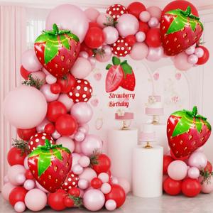 152Pcs Strawberry Balloons Balloon Arch Garland Kit with Foil Strawberry, Strawberry Shortcake Sweet Girl Berry First Themed Party Decorations Supplies for Birthday Baby Shower