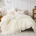 JOLLYVOGUE Cream Queen Comforter Set,3pcs Seersucker Comforters Queen Size
