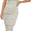 PRETTYGARDEN Women's Summer Midi Bodycon Dresses One Shoulder Strappy Tiered Ruffle Floral Boho Sun Dress (Beige Floral, Small)