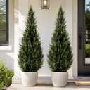 Artificial Cedar Topiary Trees, 5 FT UV Resistant Faux Boxwood Plants,Front Porch Decorations Outdoor,Realistic Evergreen Cypress for Patio Decor Set of 2