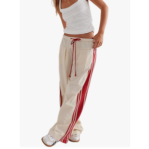 Hongsui Women's Wide Leg Pants Drawstring High Rise Side Striped Slouchy Palazzo Pants with Pockets, Size S