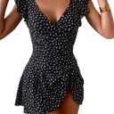 One Piece Swimdress Tummy Control Ruffle Swimsuit for Women Tie Knot Swim Dresses V Neck Bathing Suit Skirt (X-Large, Black)