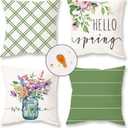 ONWAY Spring Pillow Covers 18x18 Set of 4 Floral Waterproof Farmhouse Decorations Outdoor Green Patio Throw Cushion Case for Sofa Couch Home Decor