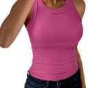 GKBK Womens Tank Tops High Neck Sleeveless Ribbed Tank Casual Basic Thick Strap Slim Fitted Racerback Shirts (L)