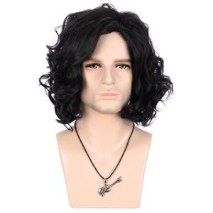 VGbeaty Adult Men Black Short Curly Wig Halloween Cosplay Costume Party Wig (Medium-length Black)
