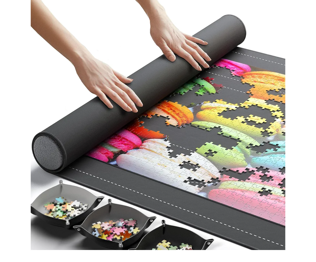 The Original Newverest Jigsaw Puzzle Mat Roll Up, Saver Pad 46” x 26” Portable Keeper Up to 1500 Pieces with Non-Slip Rubber Bottom & Smooth Top + 3 Puzzle Sorting Trays & Travel-Friendly Storage Bag The Original Newverest Jigsaw Puzzle Mat Roll Up, Saver Pad 46” x 26” Portable Keeper Up to 1500 Pieces with Non-Slip Rubber Bottom & Smooth Top + 3 Puzzle Sorting Trays & Travel-Friendly Storage Bag