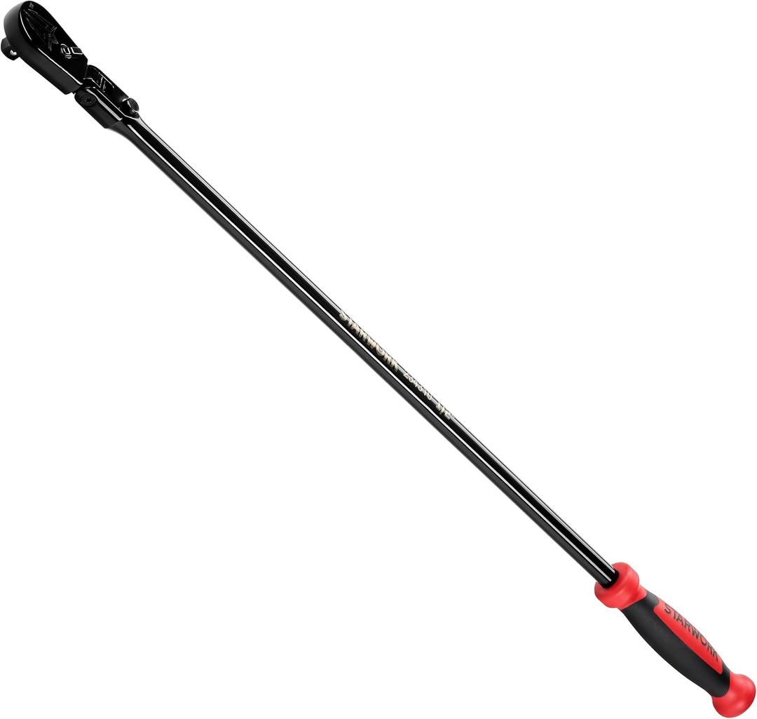 STARWORK TRUE MECHANIC 1/2" Drive 90 Tooth Dust-Proof Black Chrome Locking Flex Ratchet, Extra Long 33" Length