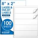 8" X 2" Matte White Printable Water Bottle Labels (100 Sheets, 500 Stickers) NOT Waterproof Bottle Wrap Around Stickers for Laser & Inkjet Printers - Spartan Industrial Template R024