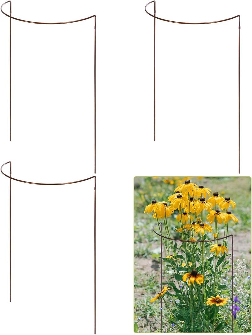 Vercraft 4 Pack 18" x 35" Half Round Plant Supports 1/4 Inch Diameter Heavy Duty Metal Half Round Plant Support Stake Weatherproof Sturdy Garden Plant Ring Border for Outdoor Plants Flowers